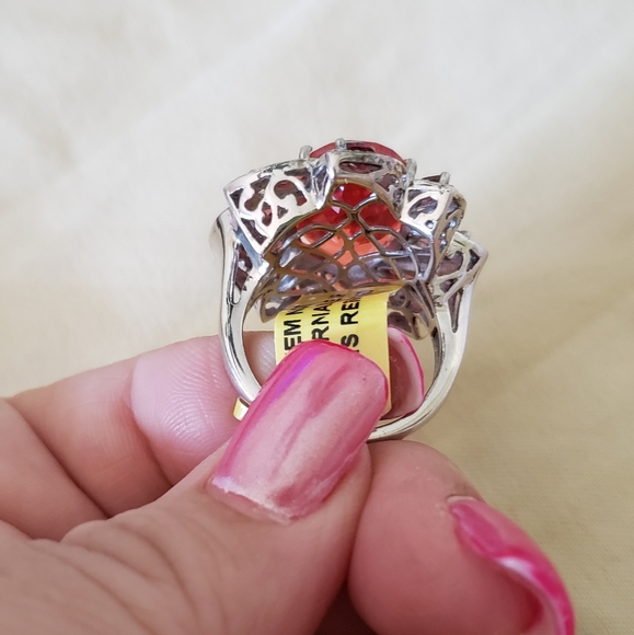 Size 10,SUNFIRE Quartz Oval 14.35 cts, Garnets & Diamond Accents, 925 Silver NWT - Picture 7 of 9